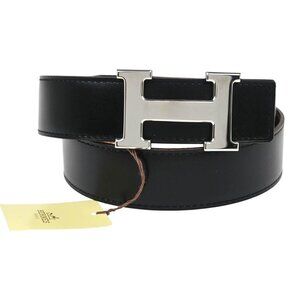 Hermes Black Box Calf Constance Reversible Belt #75 Small Good □H R 195325